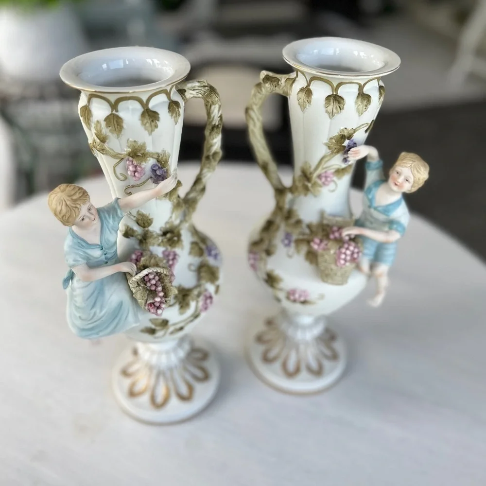 1950’S, MCM, ANDREA BY SADEK, BOY & GIRL PORCELAIN VASES. MADE IN JAPAN.